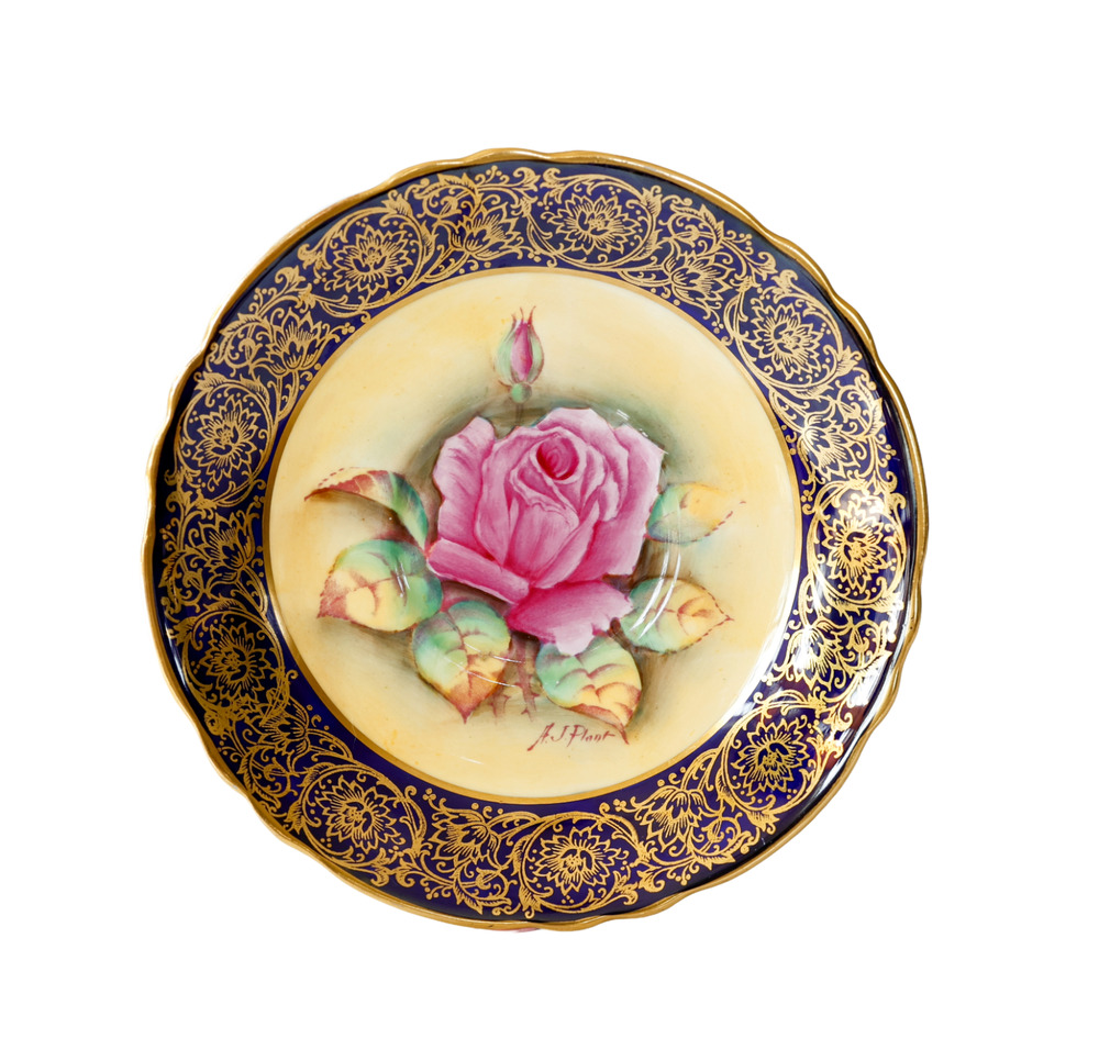 VTG Paragon Cobalt Cabbage Rose Saucer A J Plant Signed Display Cabinet Plate